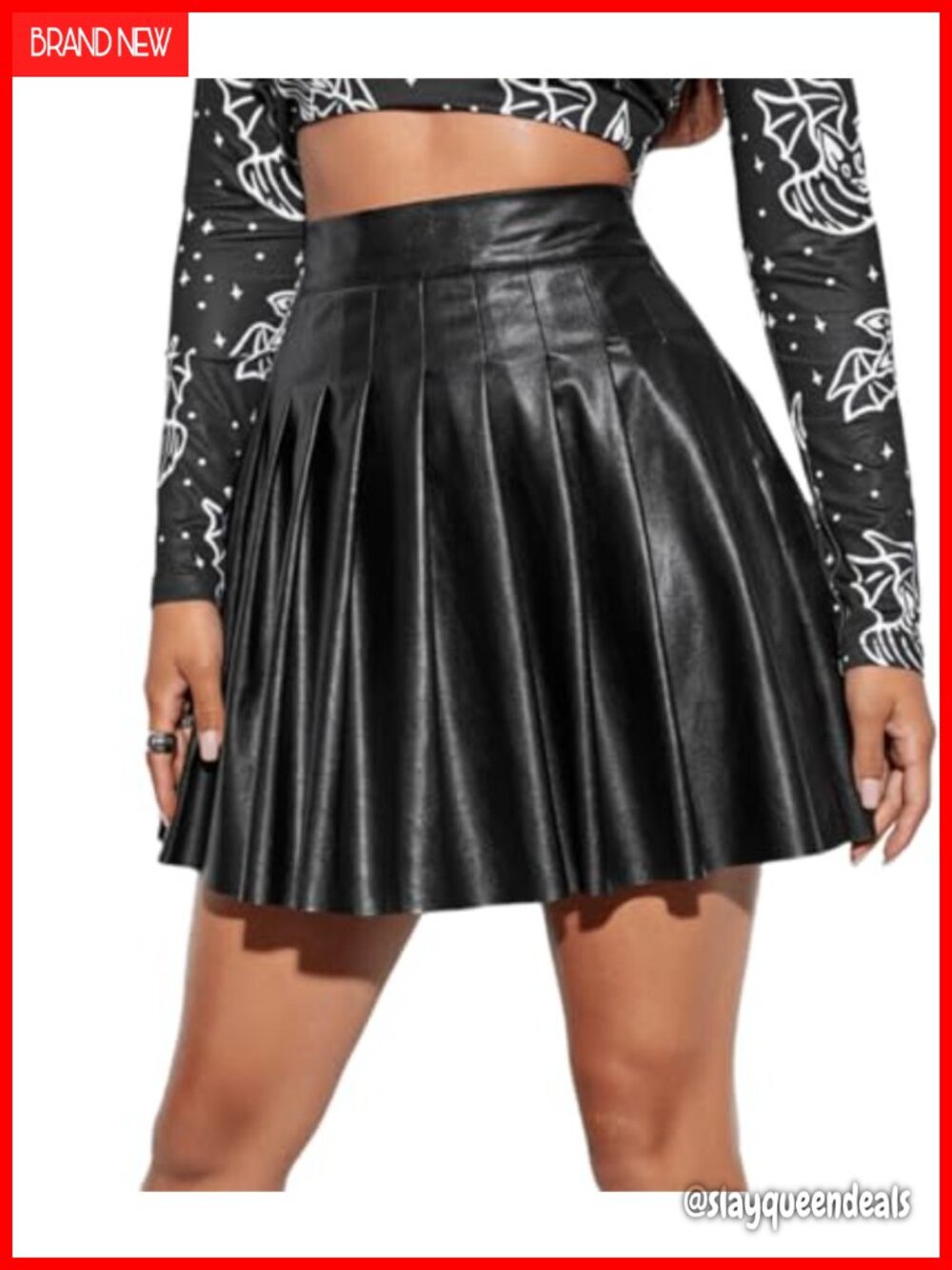 Women's Faux Leather Mini Skirt High Waisted Pleated A-Line PU Skirt